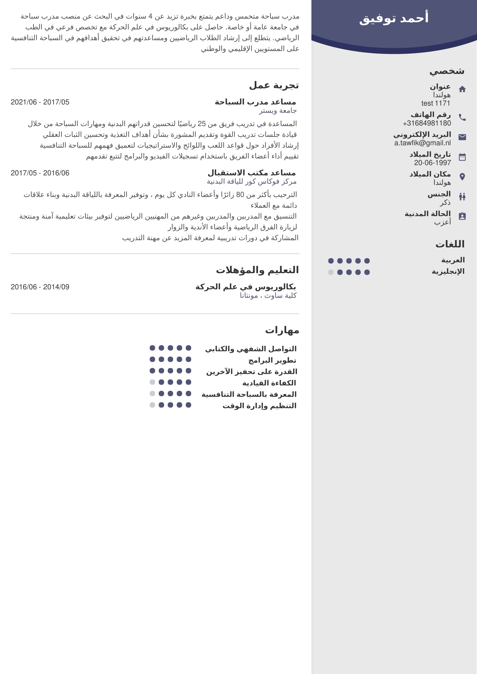 مثال مجاني للسيرة الذاتية مثال مجاني للسيرة الذاتية