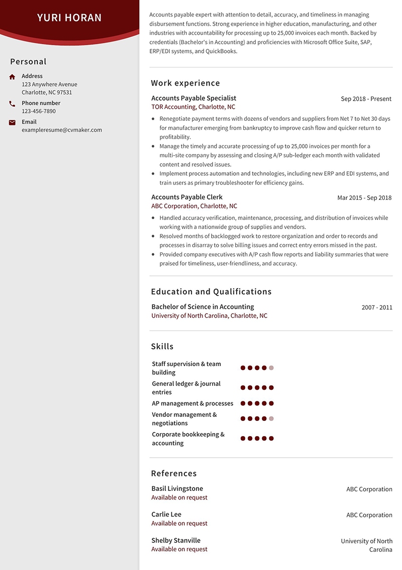 resume example for accounts payable