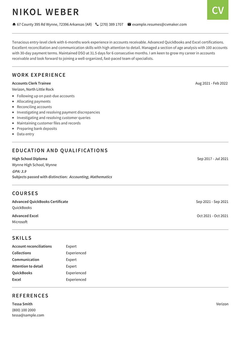 entry level accounts receivable resume