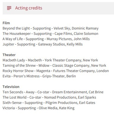 Acting Resume Acting Credits Example