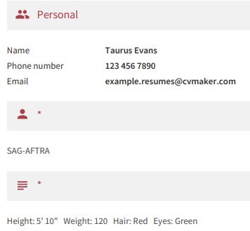 Acting Resume Contact Information Union And Personal Description Example