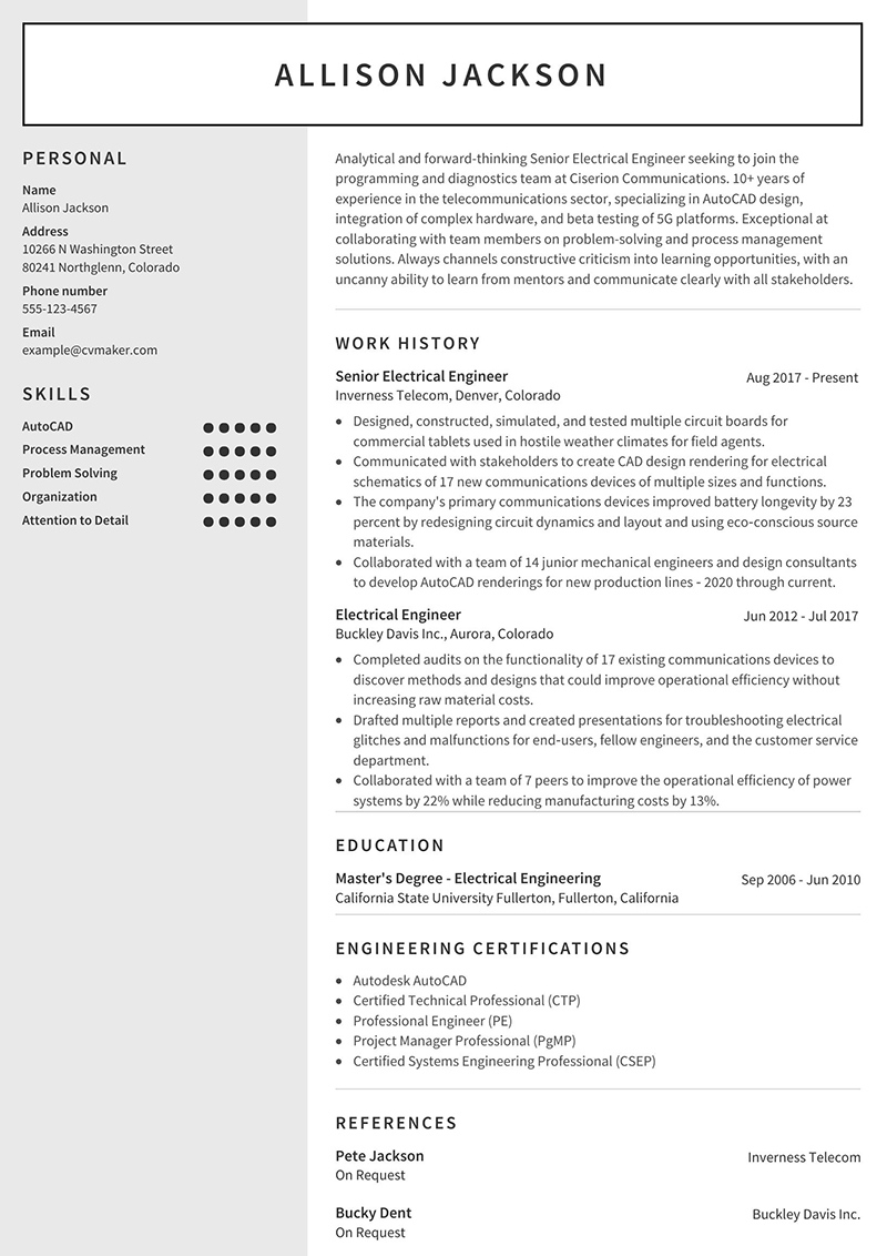 Electrical Engineering Resume Sample Writing Tips 2024 CVmaker