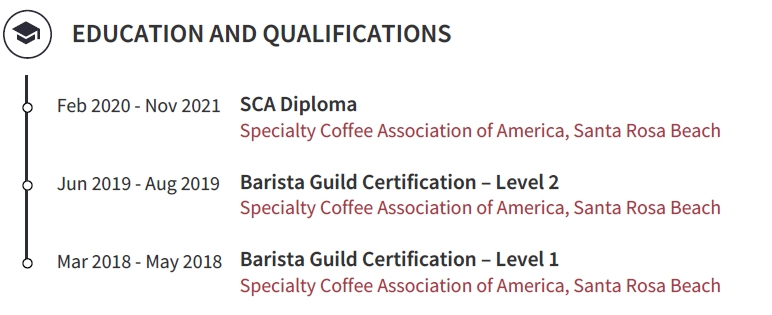 Barista Resume Education Example