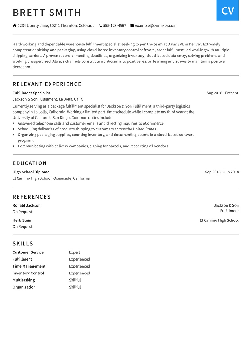 Warehouse Associate Resume