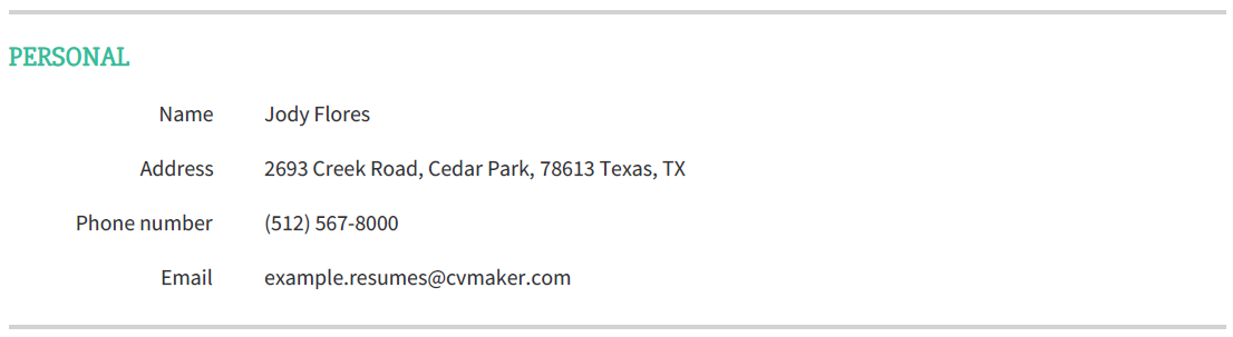 Business Consultant Resume Contact Information Example