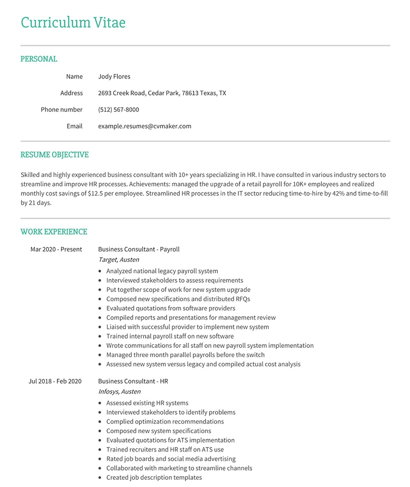 Business Consultant Resume Page 1