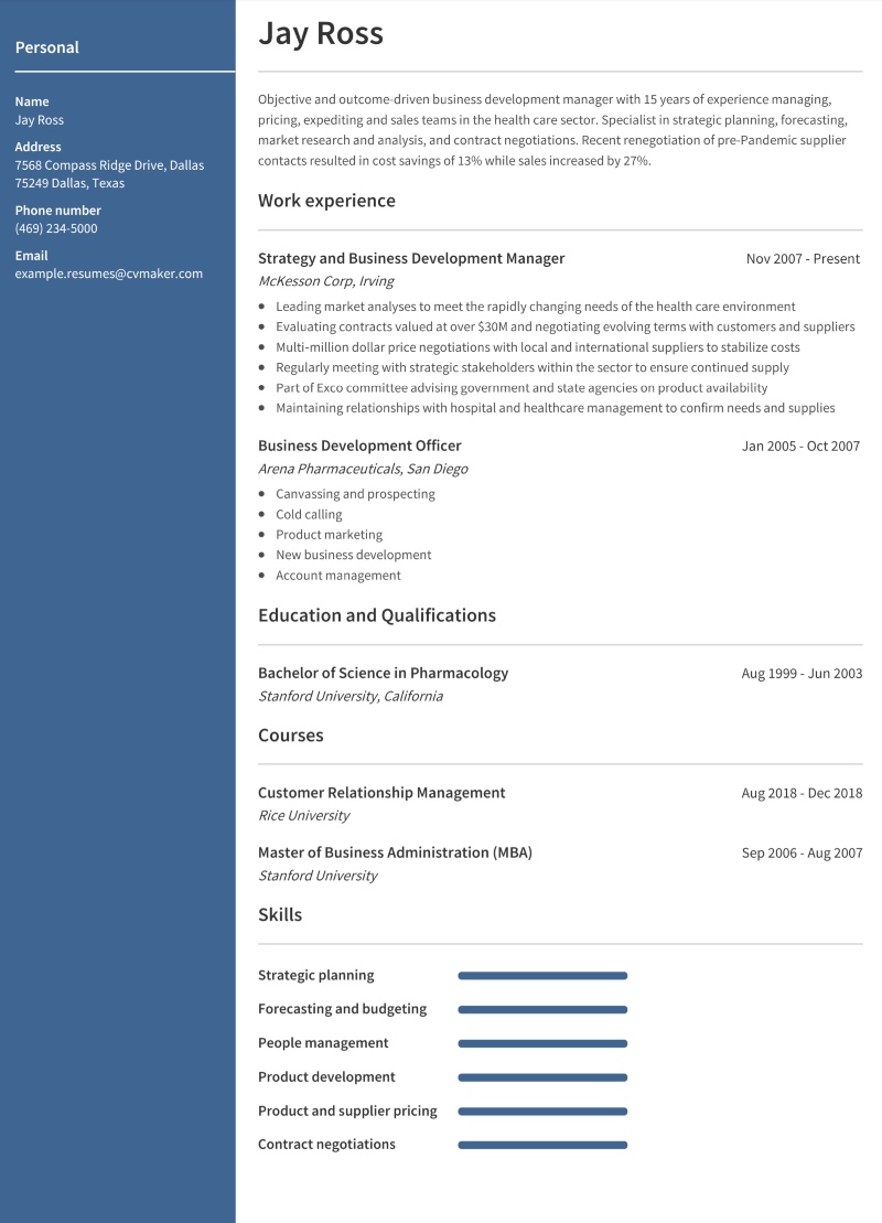 Business Development Resume