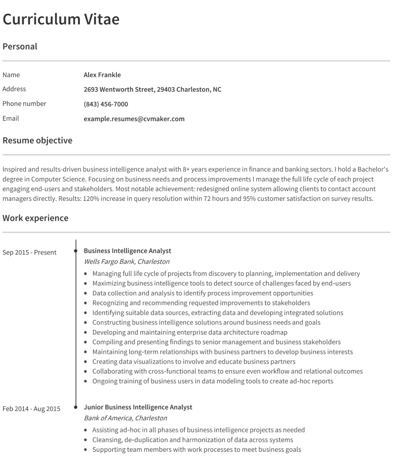 Business Intelligence Analyst Resume