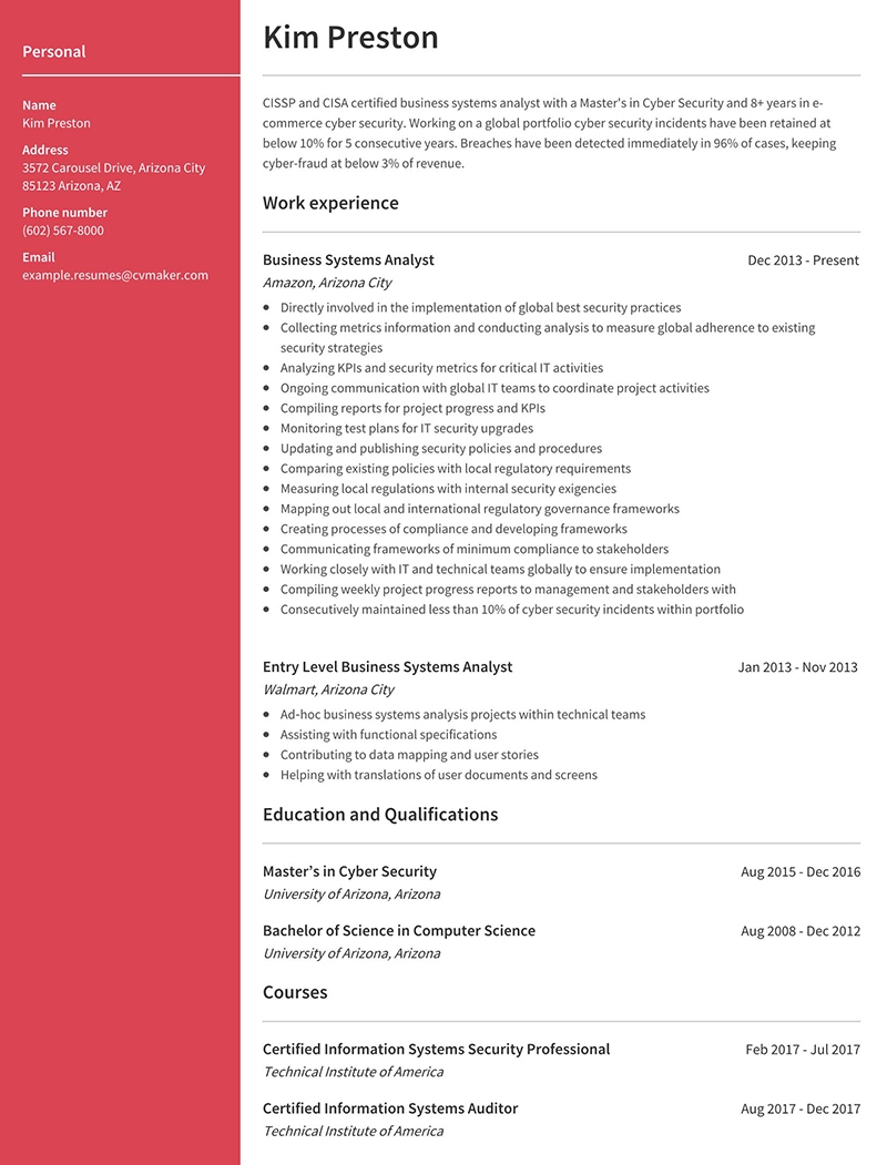 bBusiness System Analyst Resume Page 1