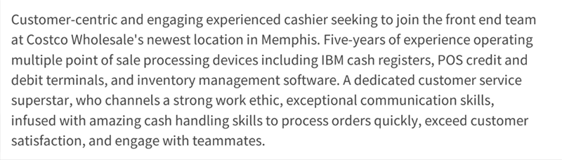 Cashier resume