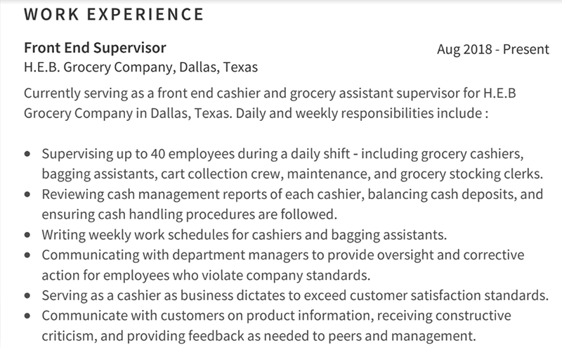 Cashier resume