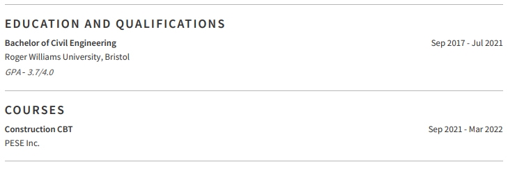 Civil Engineer Resume Education And Certifications Example