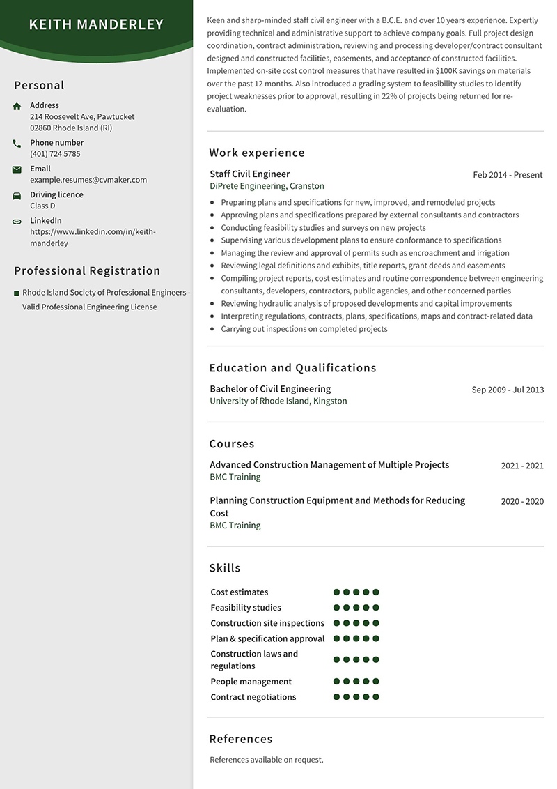 best civil engineer resume format