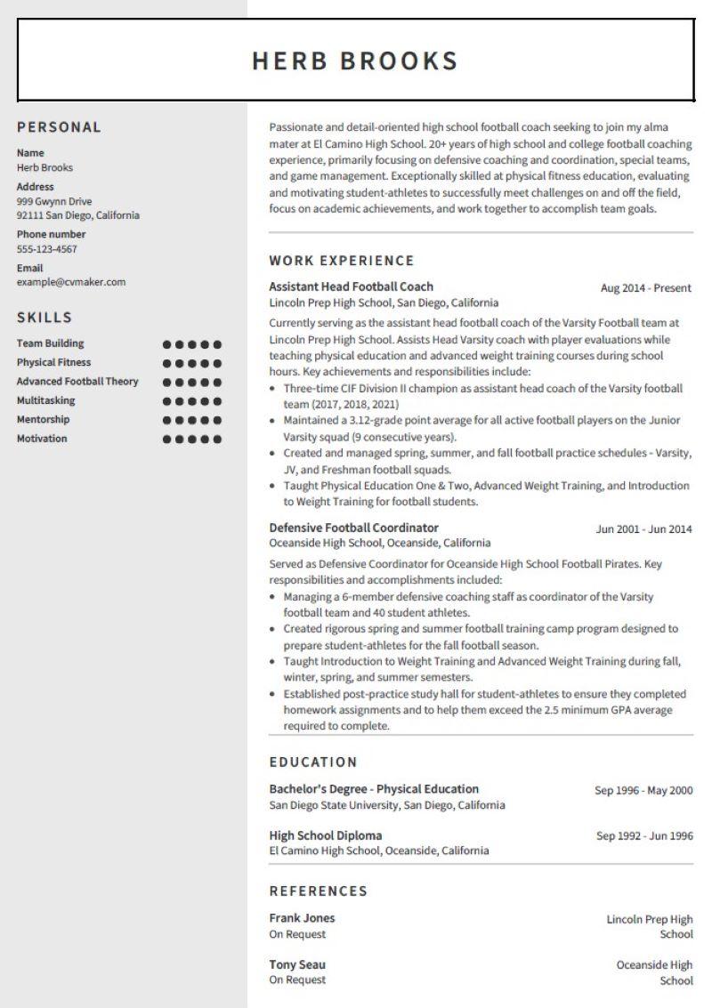 Coaching Resume Example