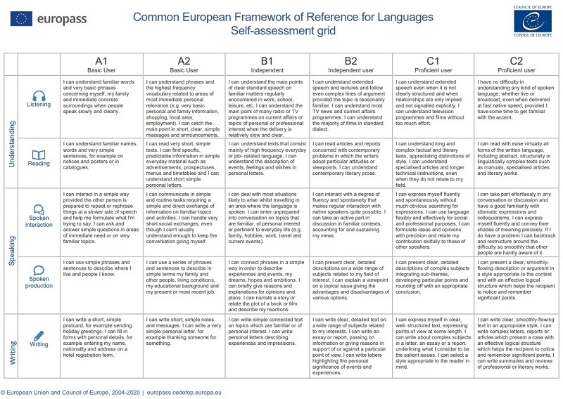 self assessment language skills