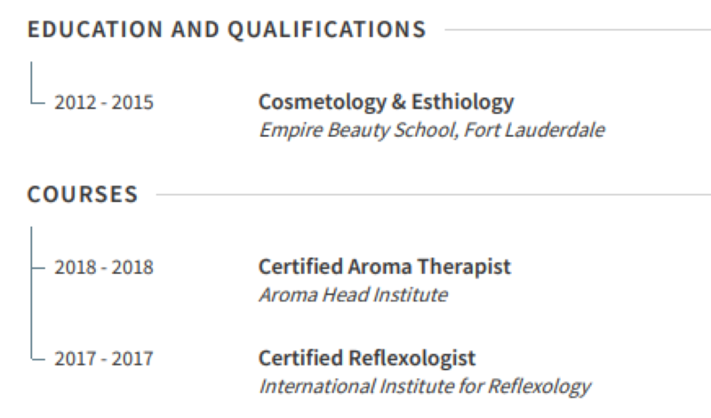 Education, Training and Certifications Example