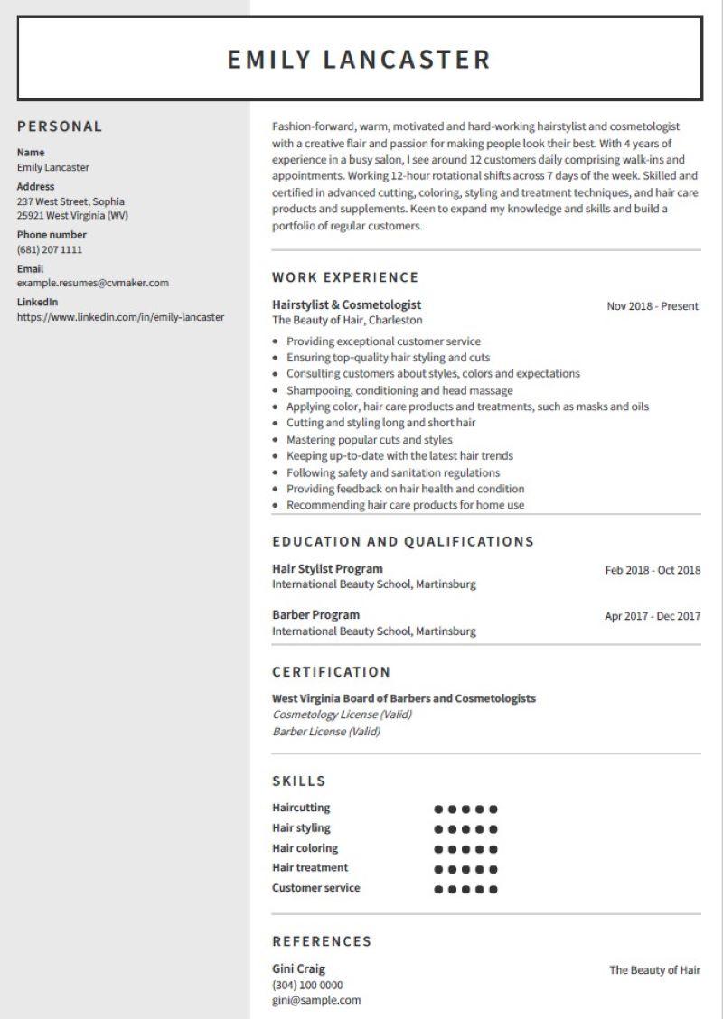 Cosmetology Resume Example