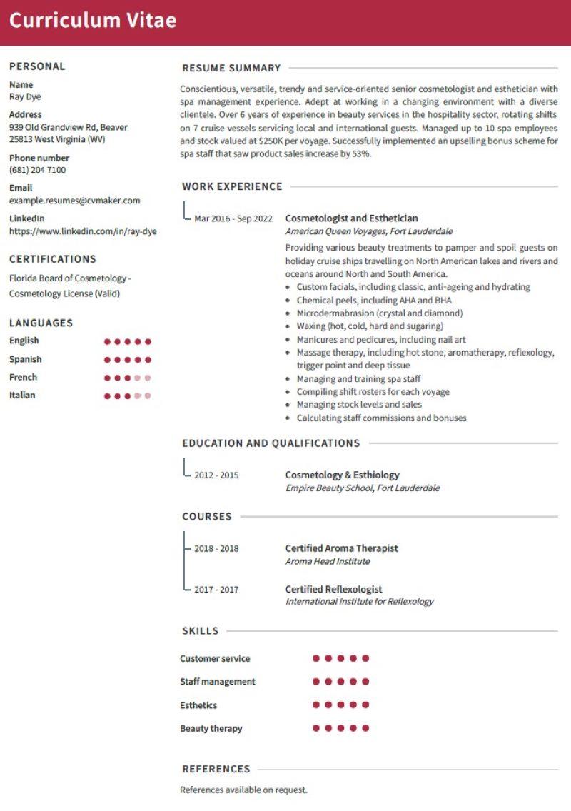 Cosmetology Resume Example