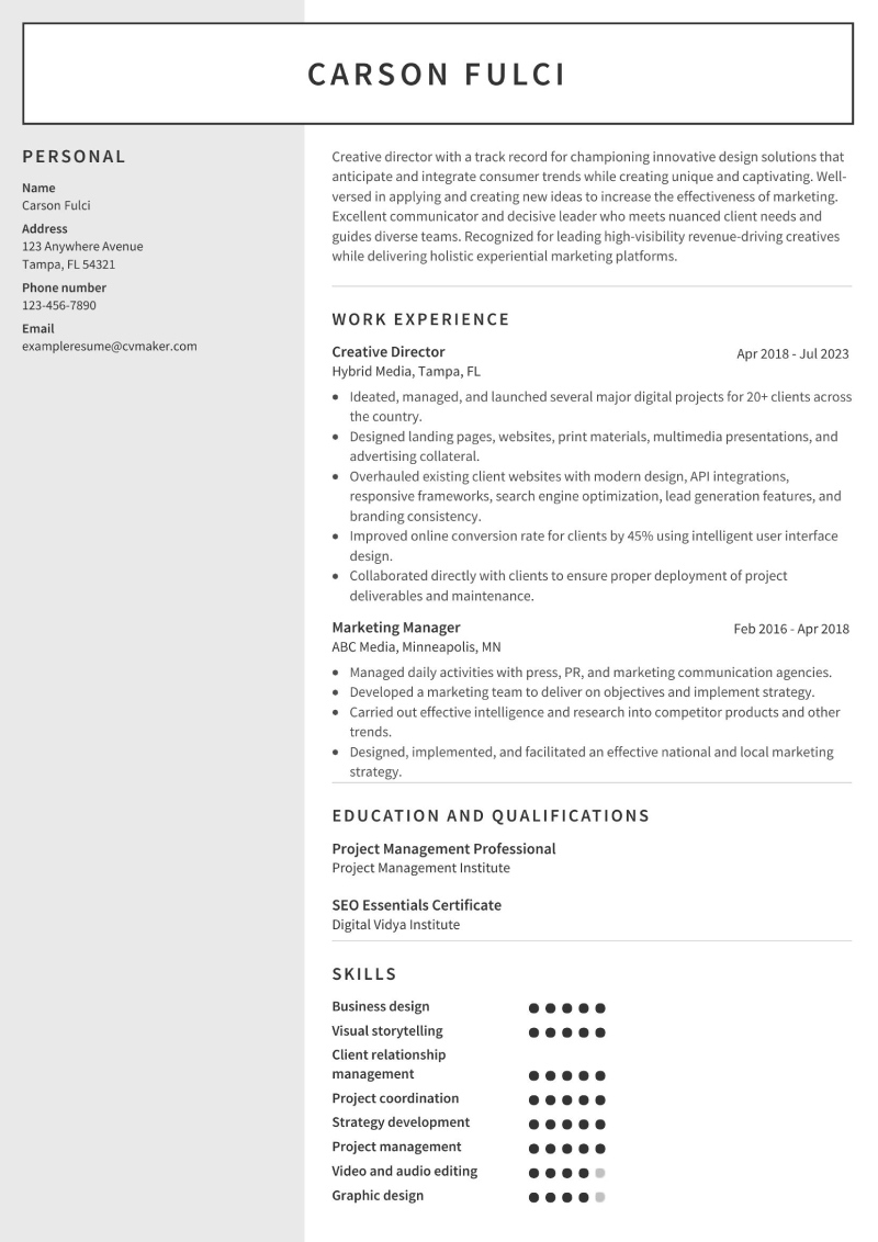 Creative Director Resume Example