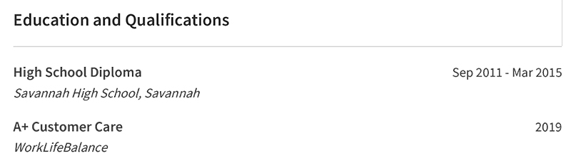 Customer Service Resume Educational Background Example