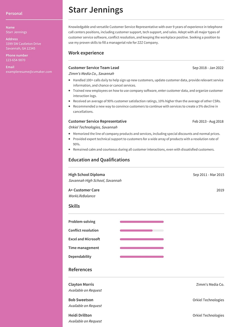 Customer Service Resume Example