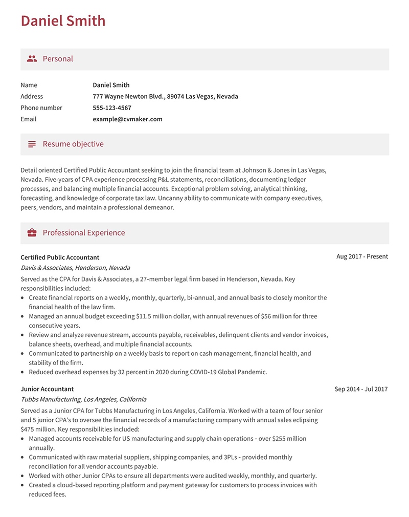 Daniel Smith Accountant Resume