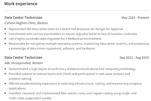 Data Center Technician Resume