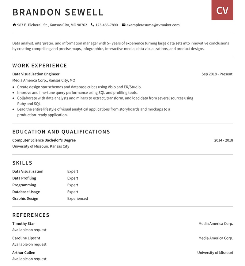 Data Visualization Brandon Sewell Resume