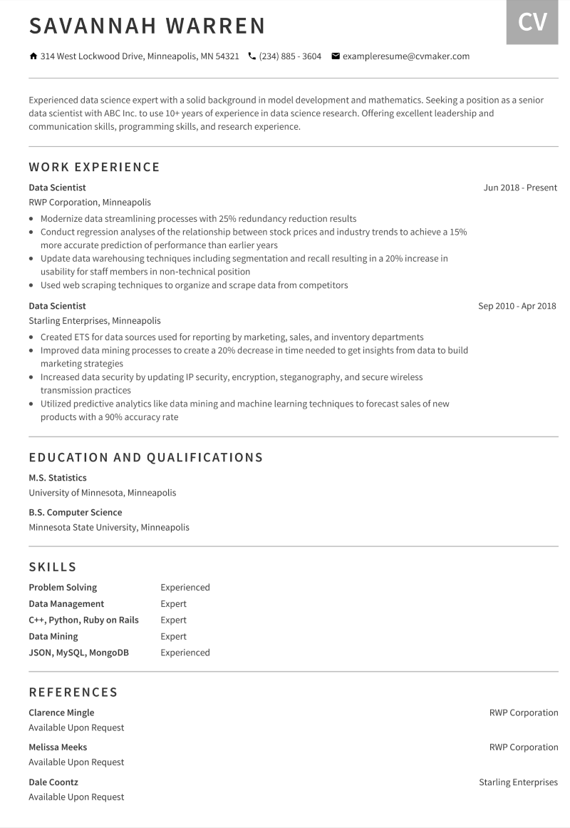 Data Scientist Resume