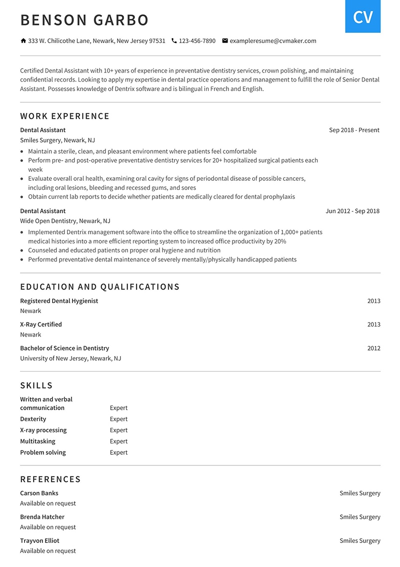 Dental Assistant Resume Example How To Write Tips 2024 CVmaker dental-assistant-resume-example-how-to-write-tips-2024-cvmaker