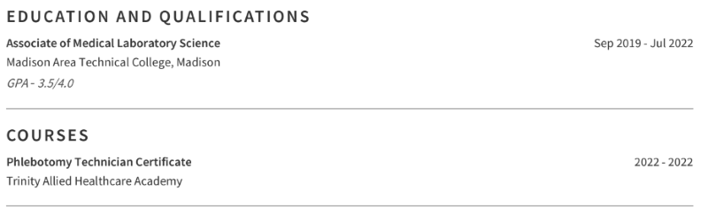 Education and Certifications Example