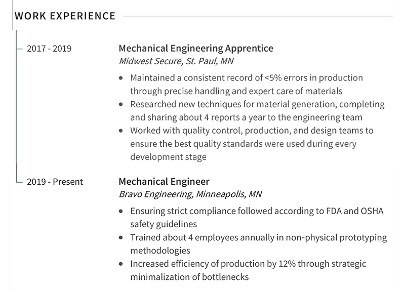 Electrical Engineering Resume Professional Work Experience Example