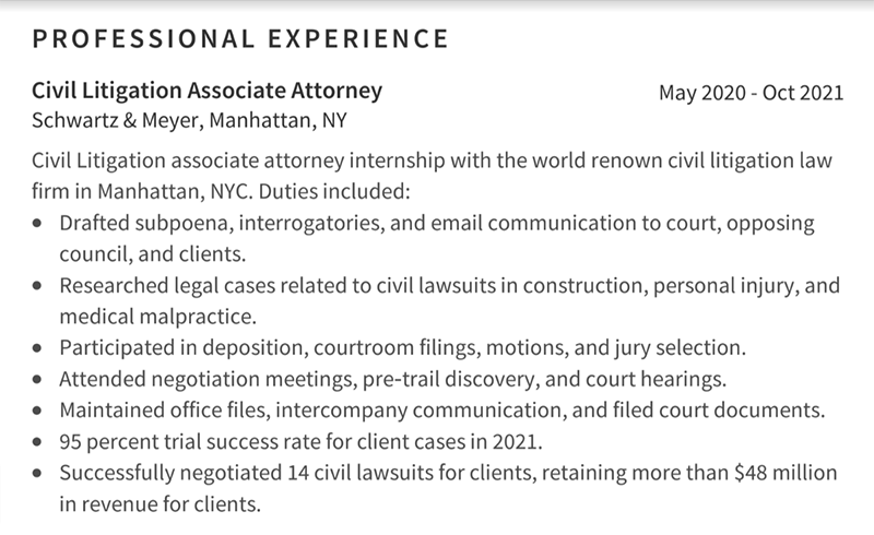 Entry level attorney work experience
