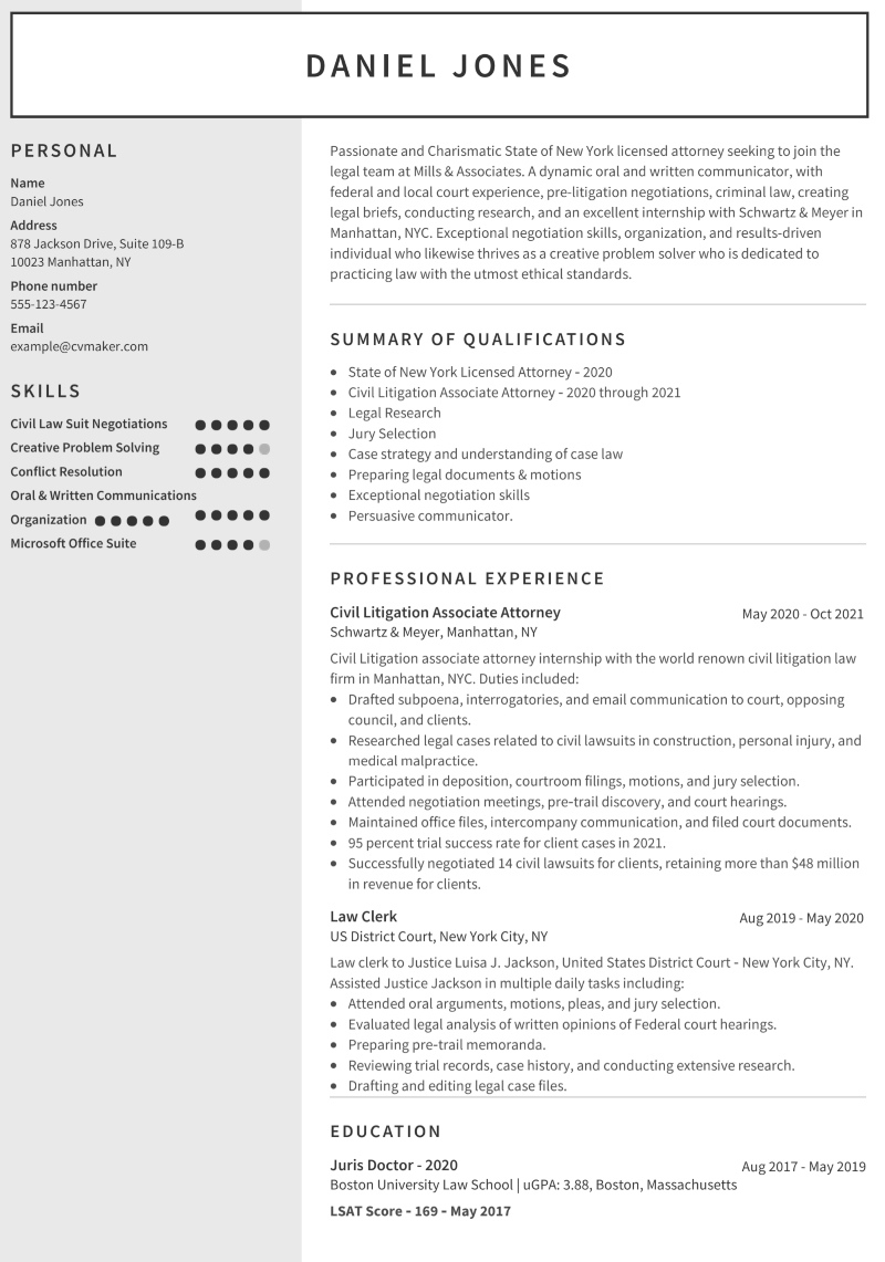 Entry level attorney resume