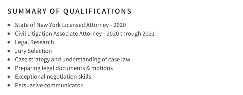 Entry level attorney qualifications example
