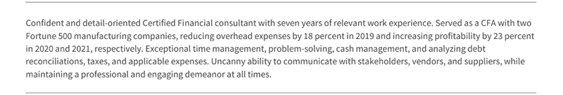 Entry Level Consultant Resume Summary
