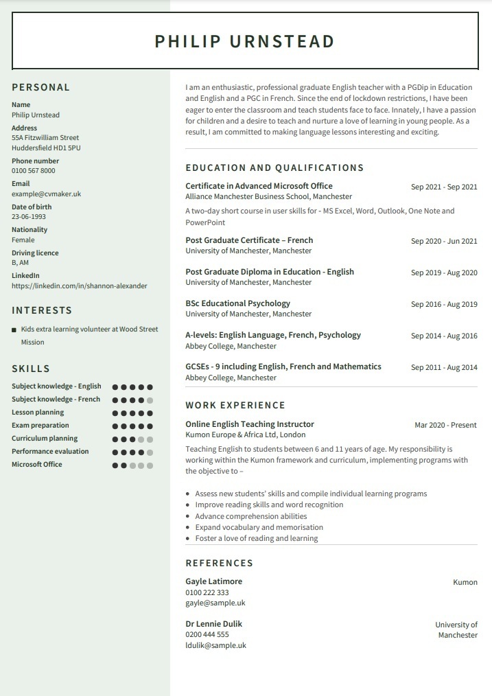 courses in a resume