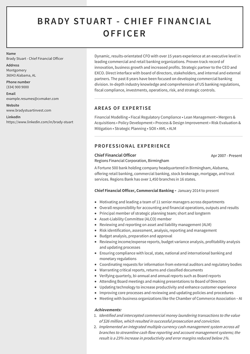 Executive Resume Brady Stuart Cfo Page 1