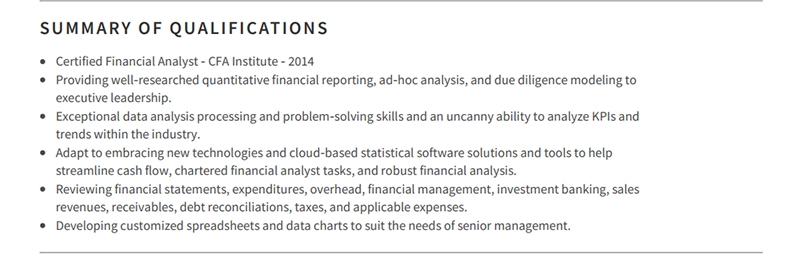 Financial Analyst Resume Summary Of Qualifications