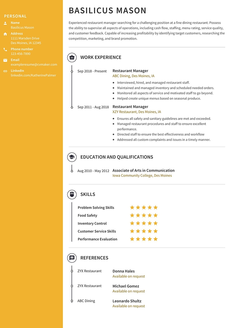 Food Service Resume