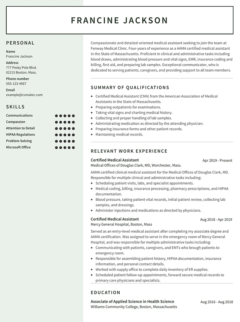 sample objective for medical assistant resume