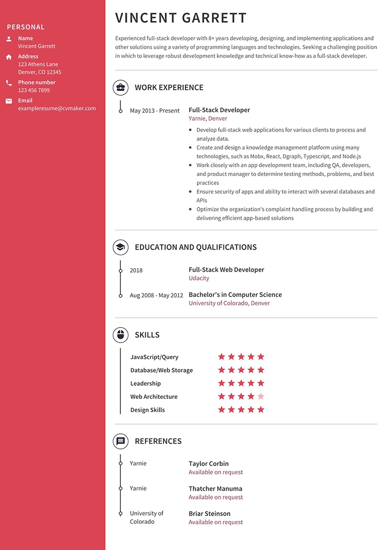 Full Stack Developer Resume Example