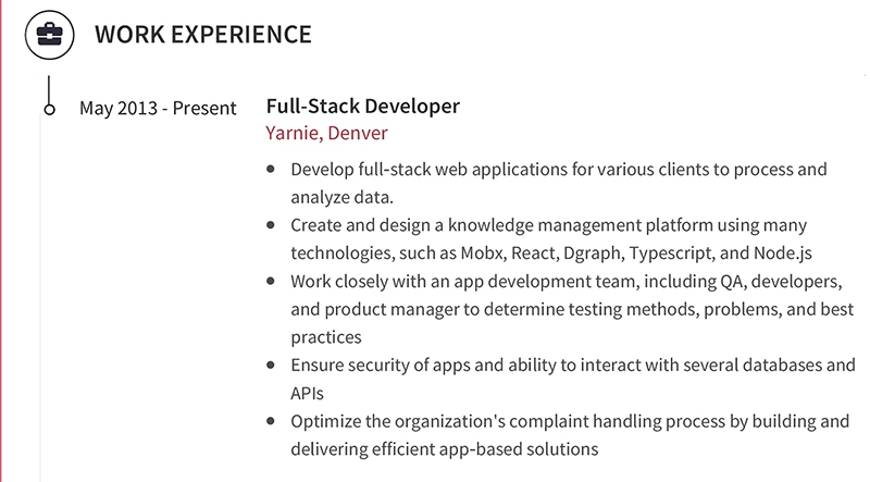Full Stack Developer Resume Professional Work Experience Example