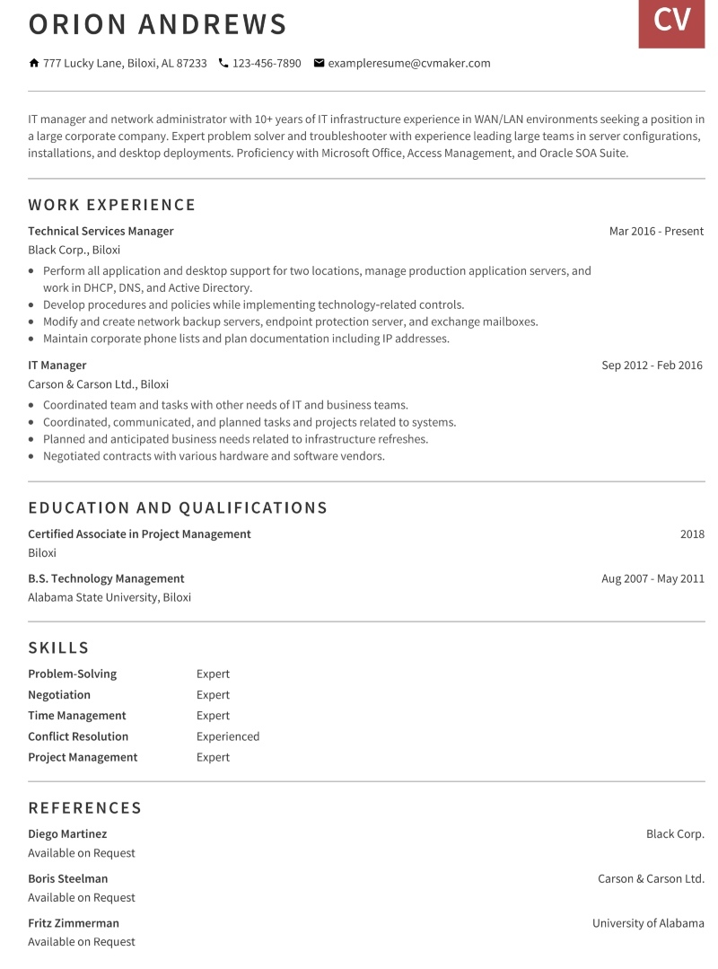 It manager resume