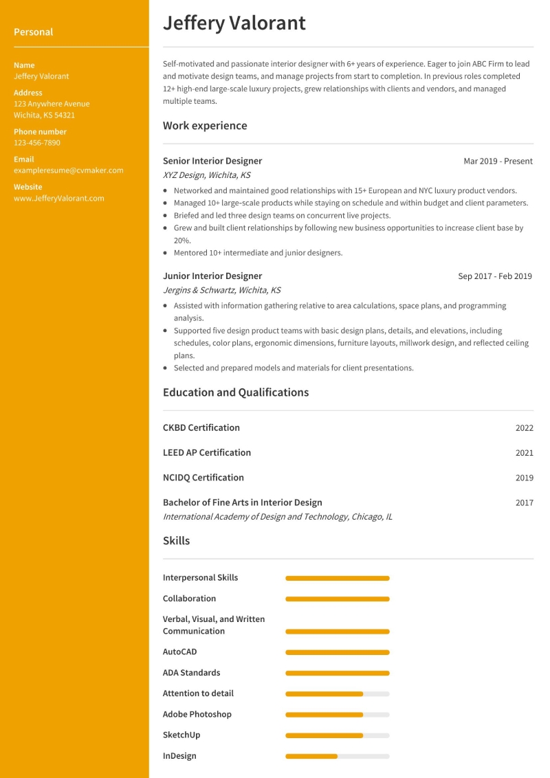 Interior Design Resume Sample - Interior Design Resume