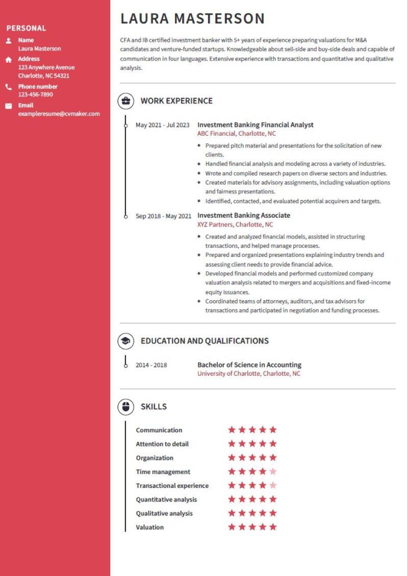 Investment Banking Resume Example