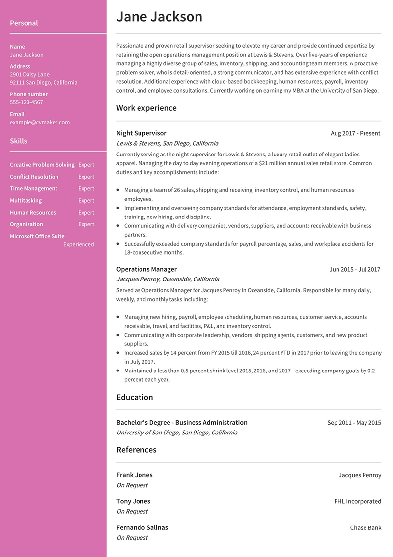 Jane Jackson Operations Manager Page 1