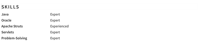 Java Developer Resume Skills Example