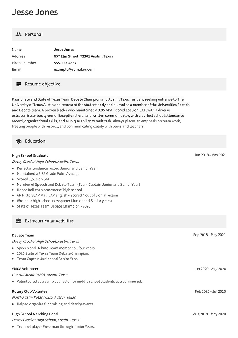 college application resume length