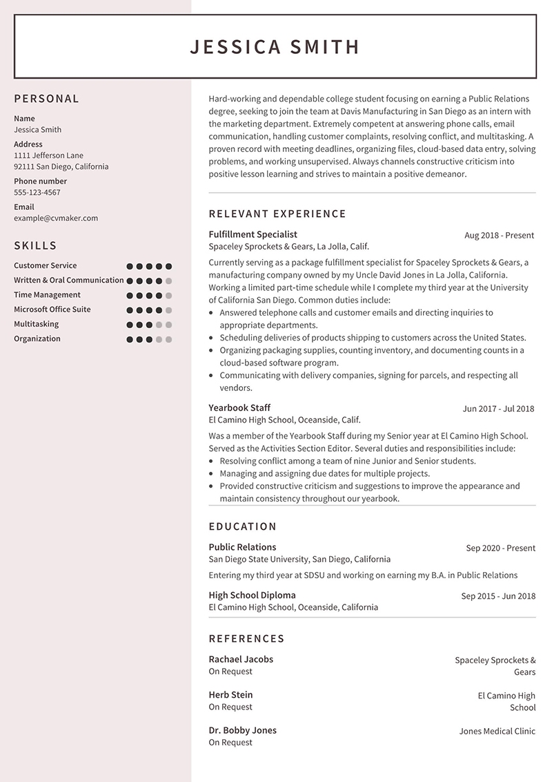 Internship Resume Examples Template Writing Guide For 2025 CVmaker